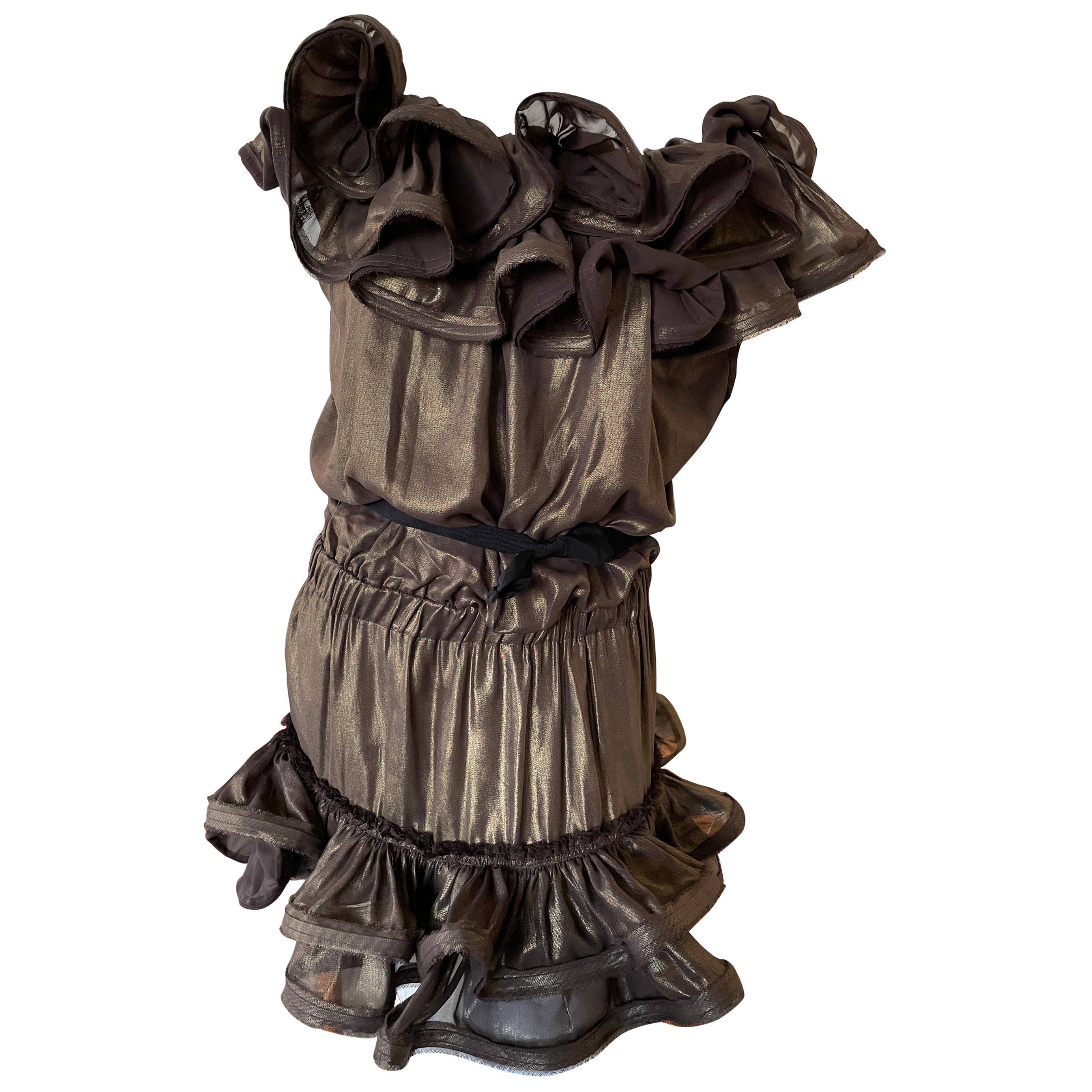 Lanvin by Alber Elbaz Metallic Bronze Ruffled Dress Spring 2010 for H&M For Sale
