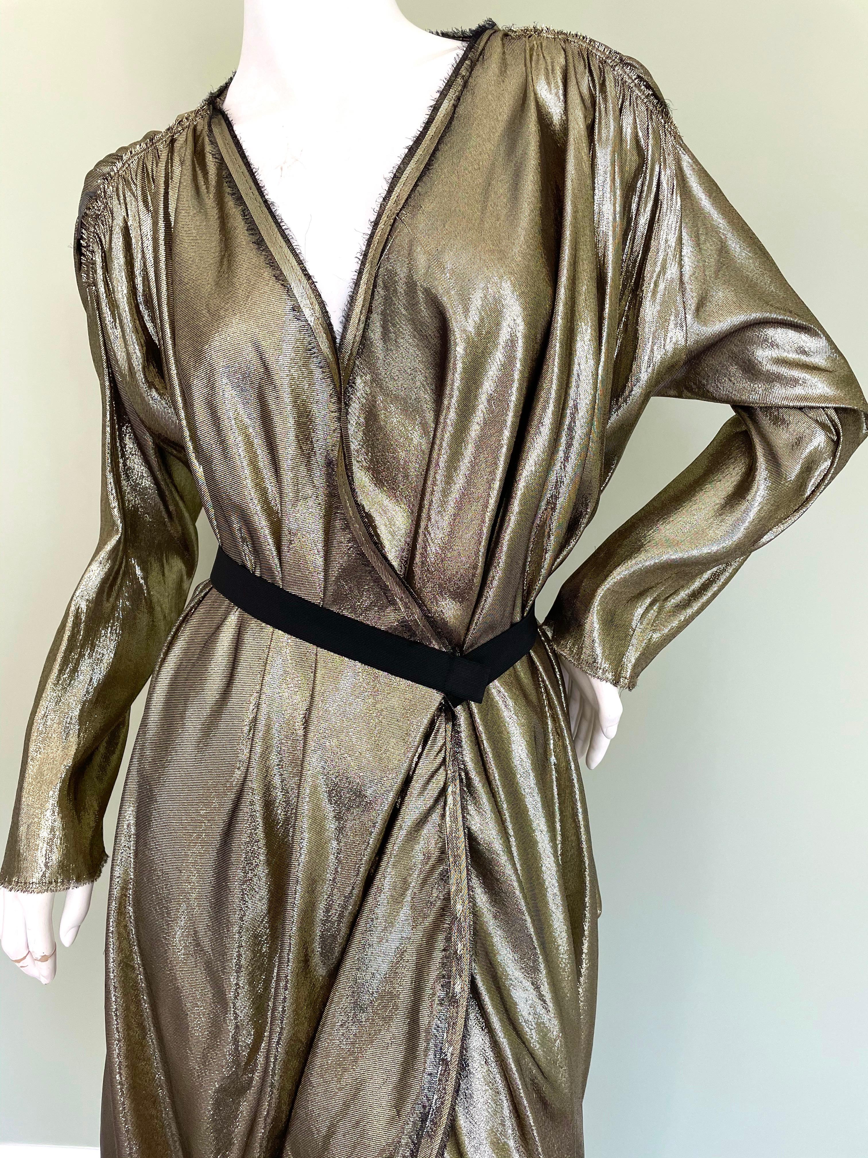 Brown Lanvin by Alber Elbaz Metallic Gold Goddess Dress Spring 2009 For Sale