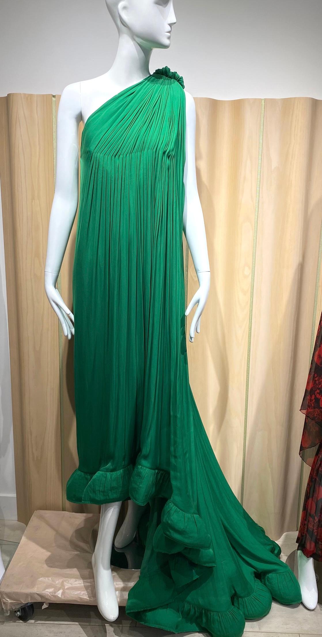 Lanvin von Alber Elbaz  Grünes Seidenkleid mit einer Schulter im Angebot 8