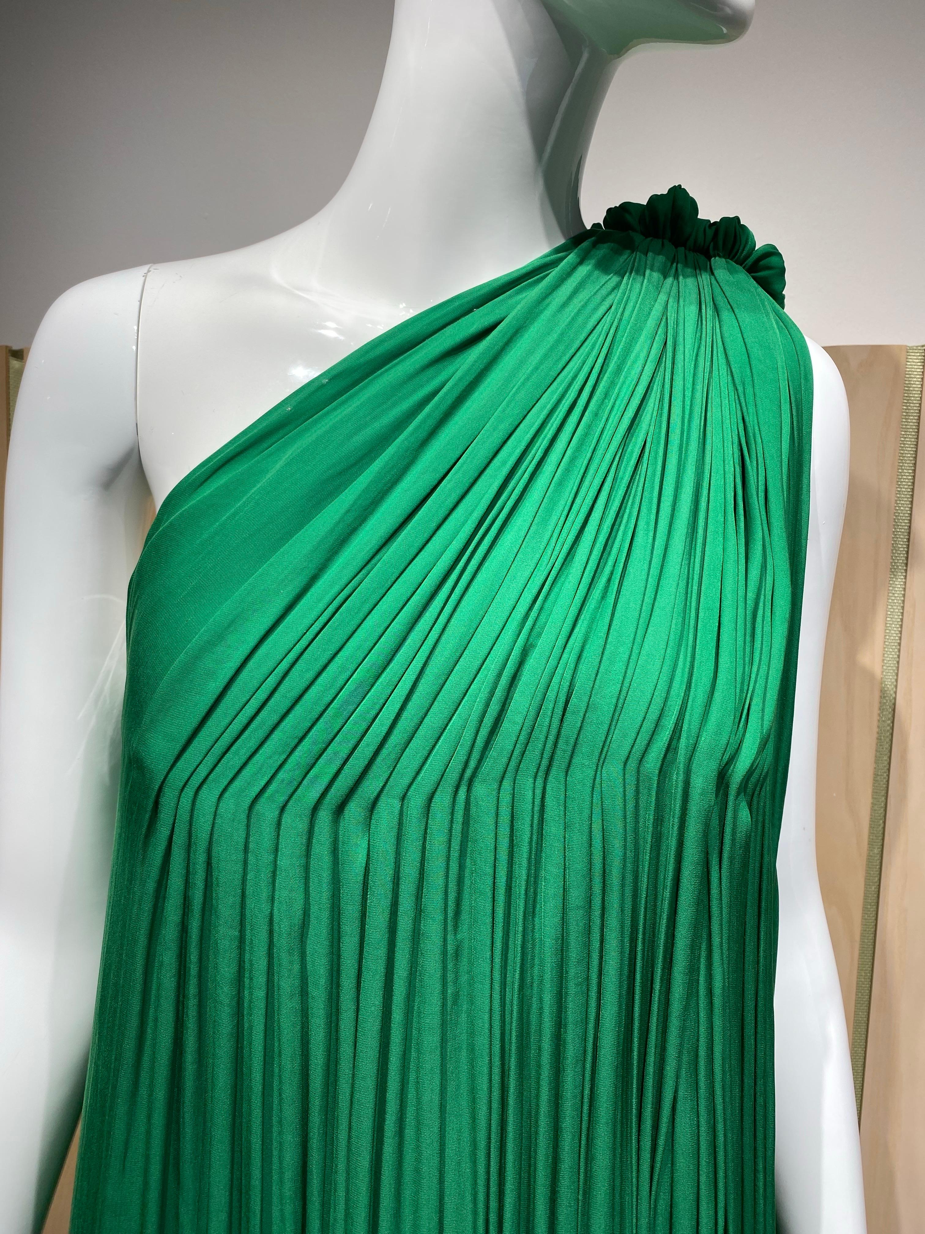 Lanvin von Alber Elbaz  Grünes Seidenkleid mit einer Schulter Damen im Angebot
