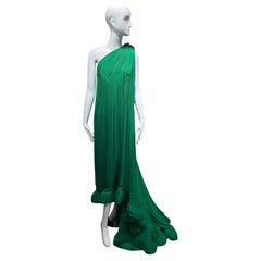 Lanvin von Alber Elbaz  Grünes Seidenkleid mit einer Schulter