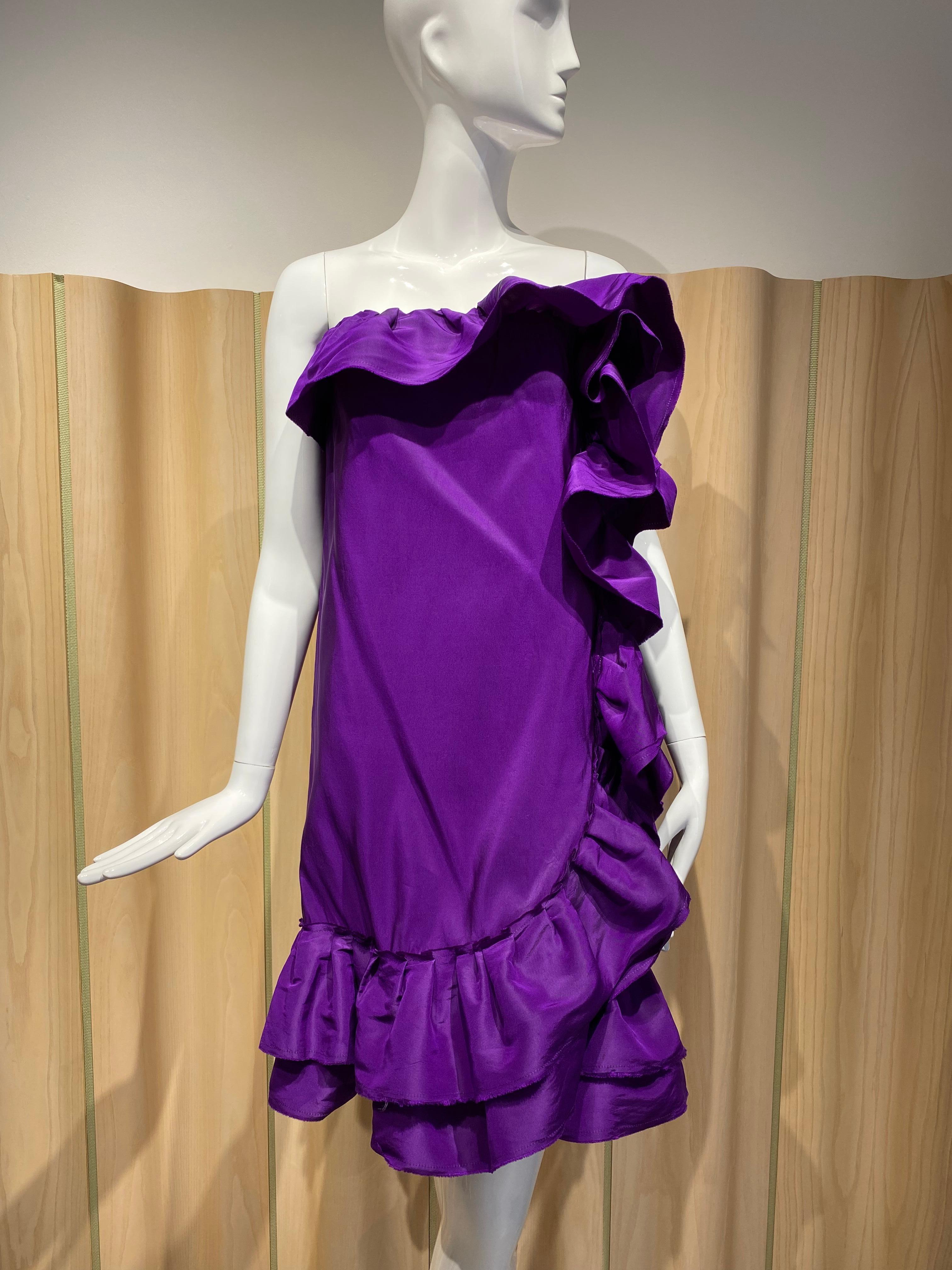 LANVIN by Alber Elbaz Purple Silk Strapless Cocktail Dress In Good Condition For Sale In Beverly Hills, CA