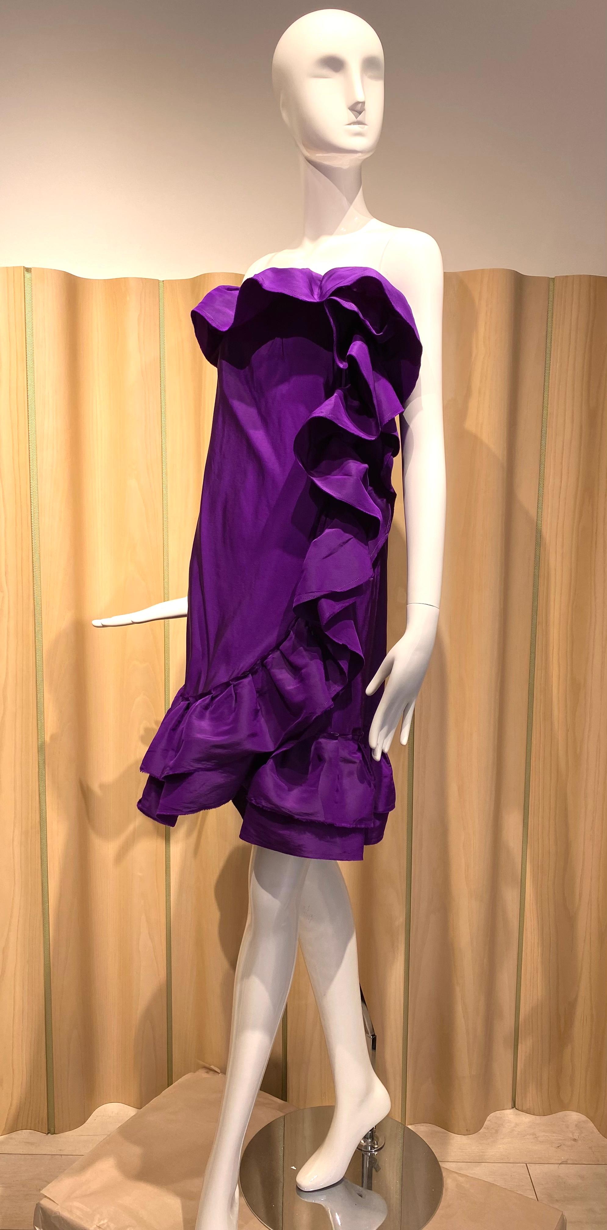 LANVIN by Alber Elbaz Purple Silk Strapless Cocktail Dress For Sale 1