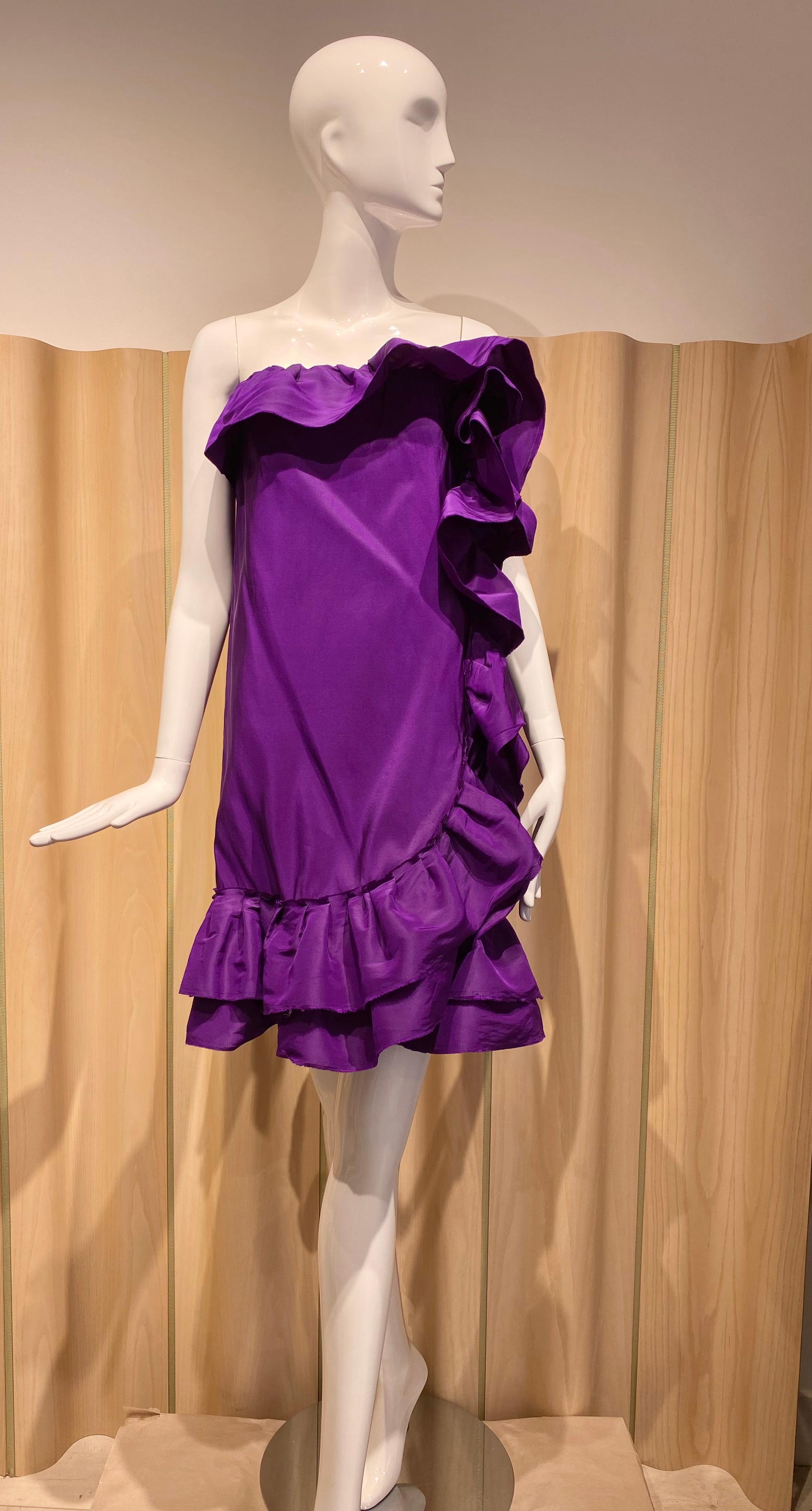 LANVIN by Alber Elbaz Purple Silk Strapless Cocktail Dress For Sale 2