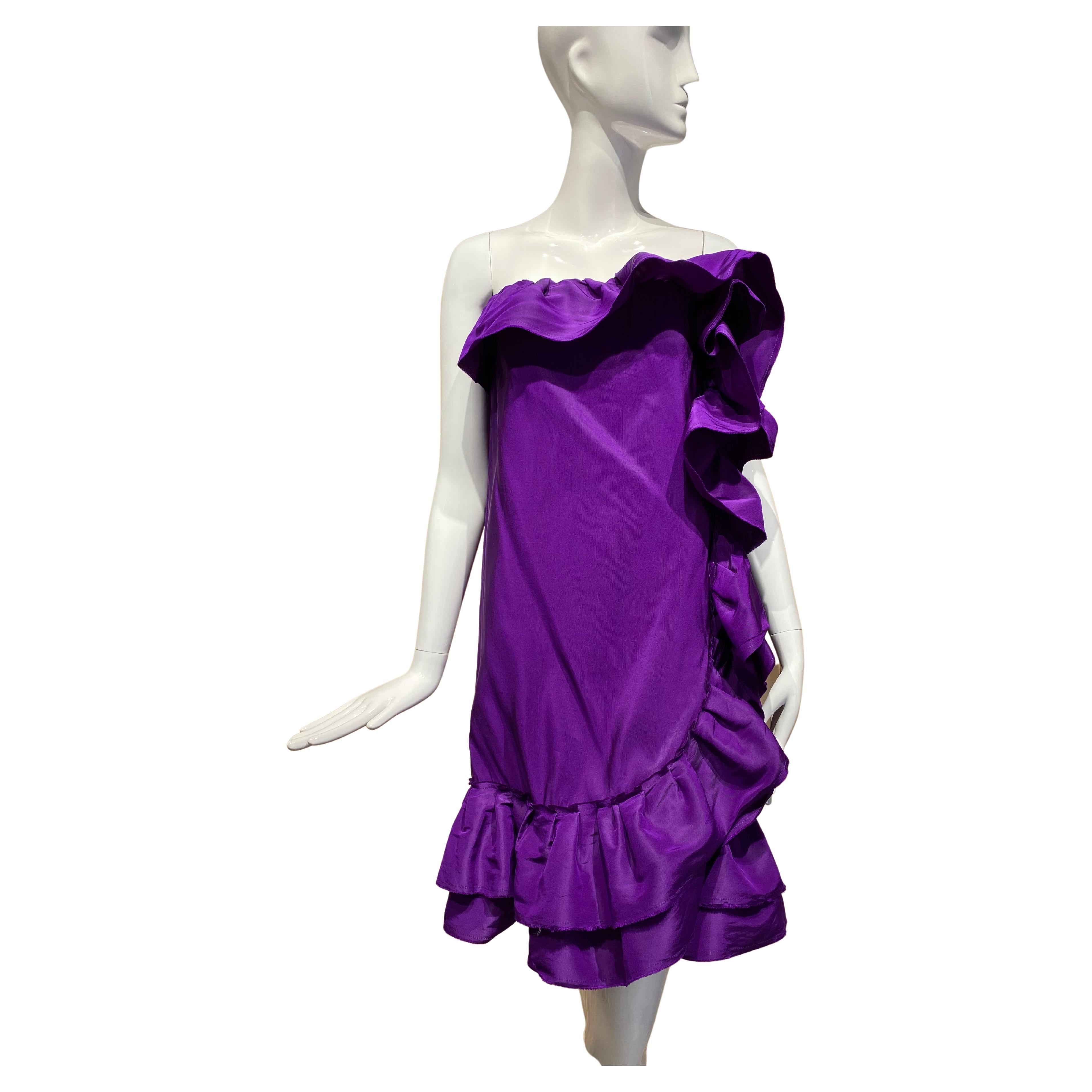 LANVIN by Alber Elbaz Purple Silk Strapless Cocktail Dress For Sale