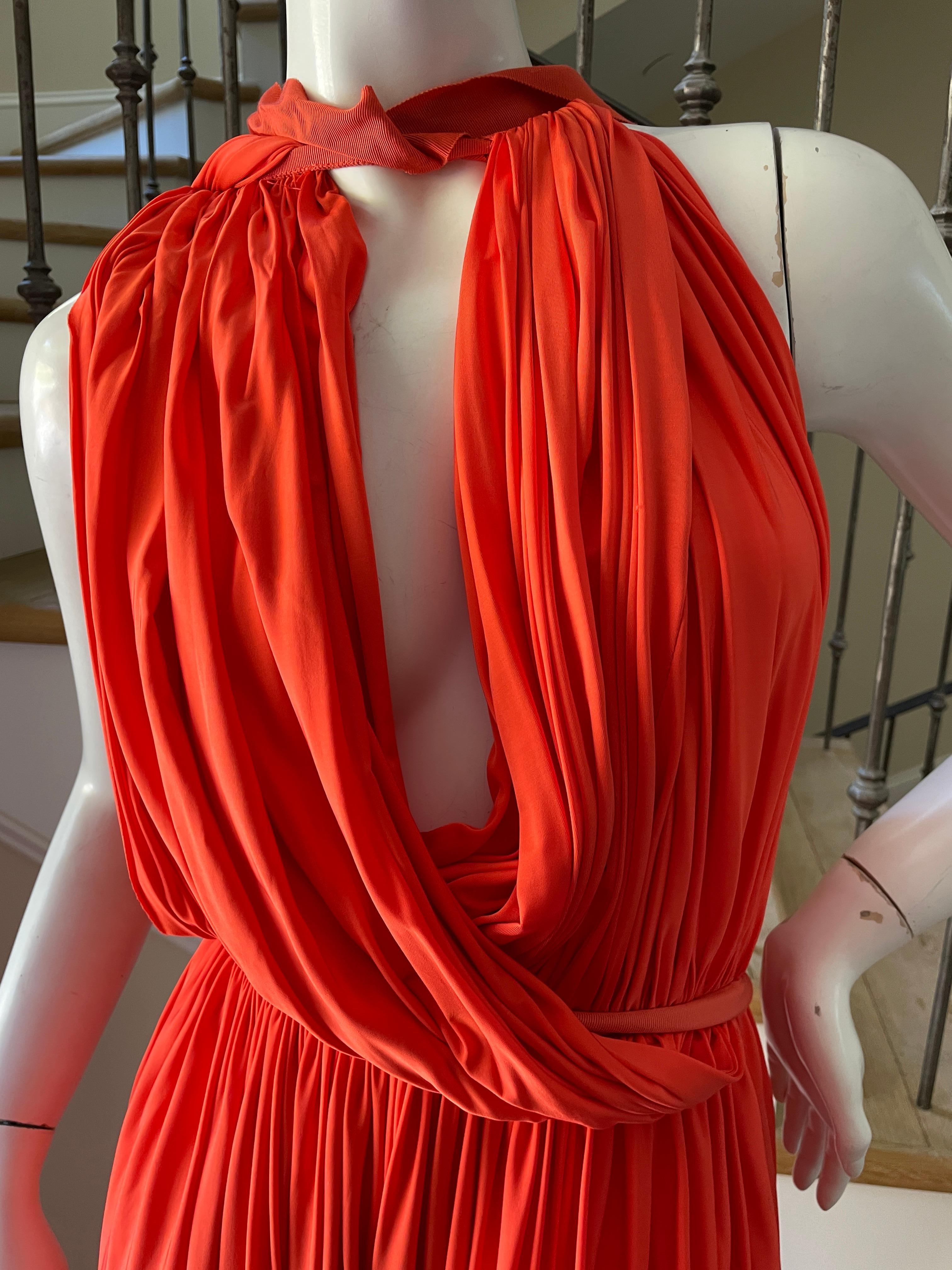 Lanvin by Alber Elbaz Resort 2014 Orange Goddess Gown.
Low cut keyhole bust drapes beautifully.
 So beautiful, much prettier in person. 
 Size 42
 Bust 36