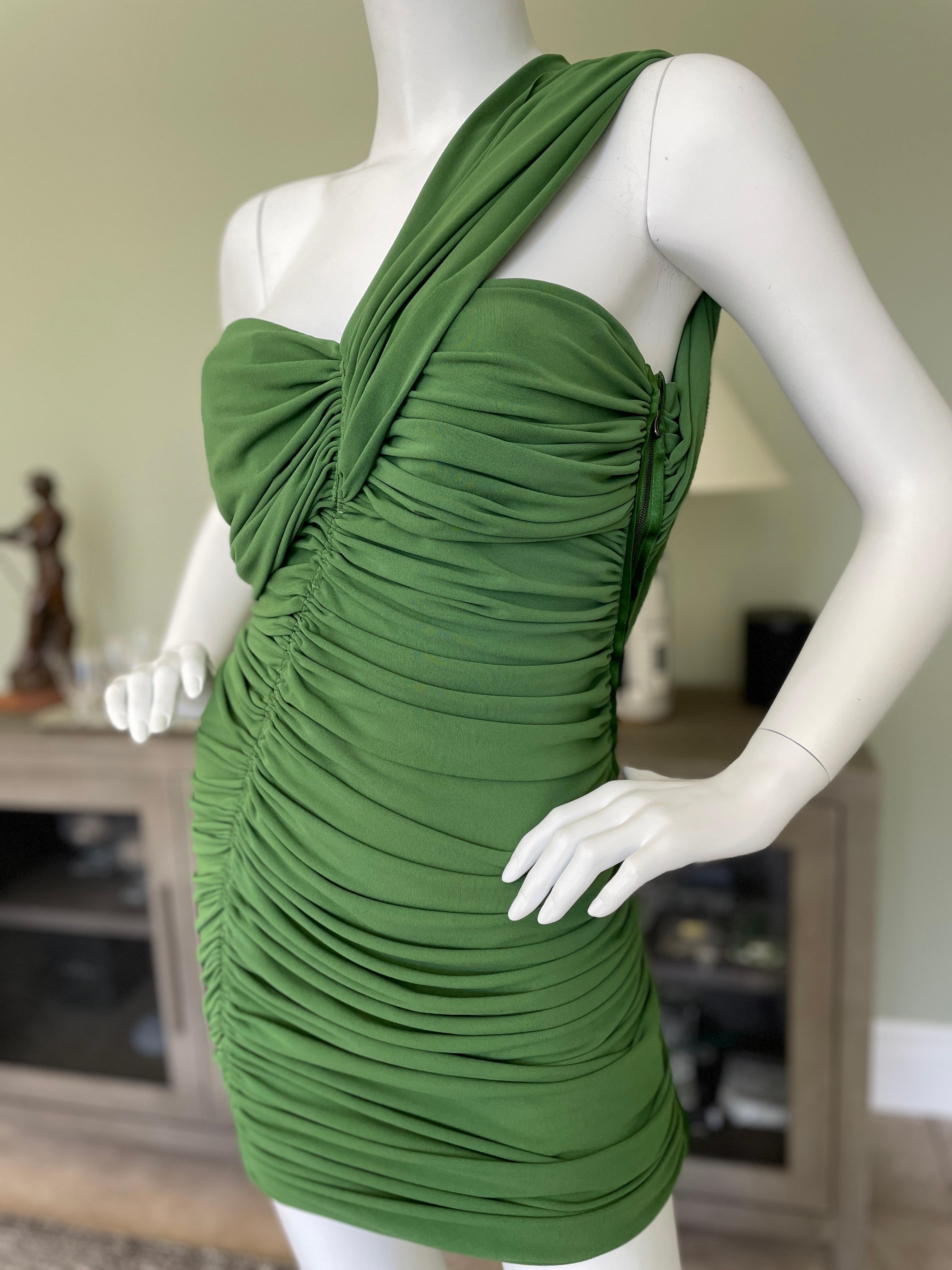 Lanvin by Alber Elbaz Ruched Green One Shoulder Mini Dress from Spring 2012.
 So beautiful, much prettier in person.
This is exquisite.
Size 42, there is a lot of stretch in this abric.
 Bust 34