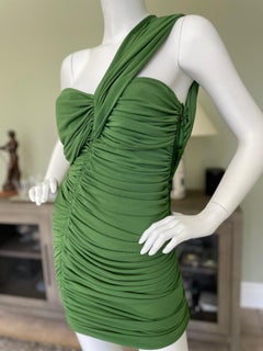 Lanvin by Alber Elbaz Ruched Green One Shoulder Mini Dress from Spring 2012