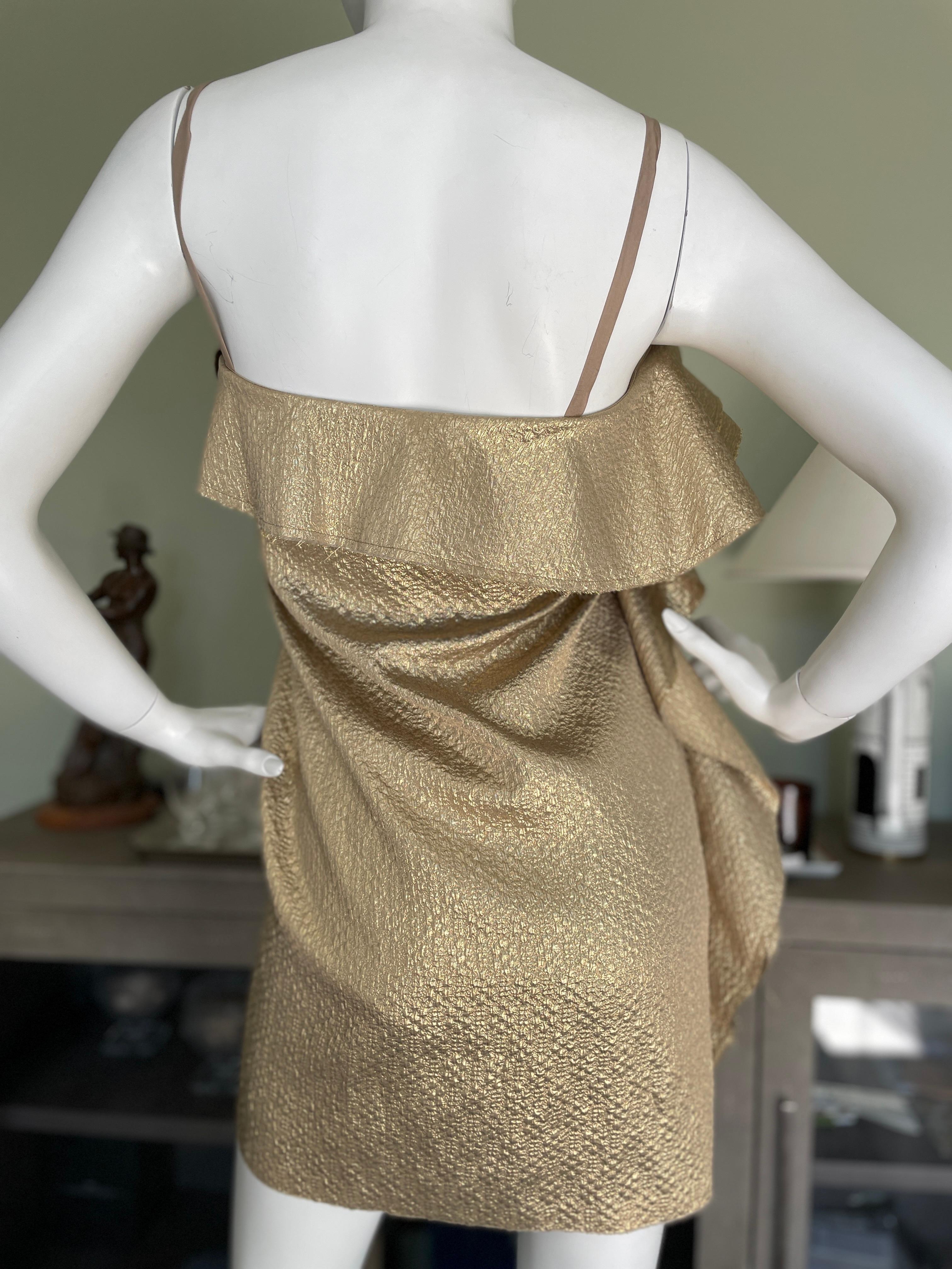Brown Lanvin by Alber Elbaz Ruffled Gold Mini Dress Spring 2011 For Sale