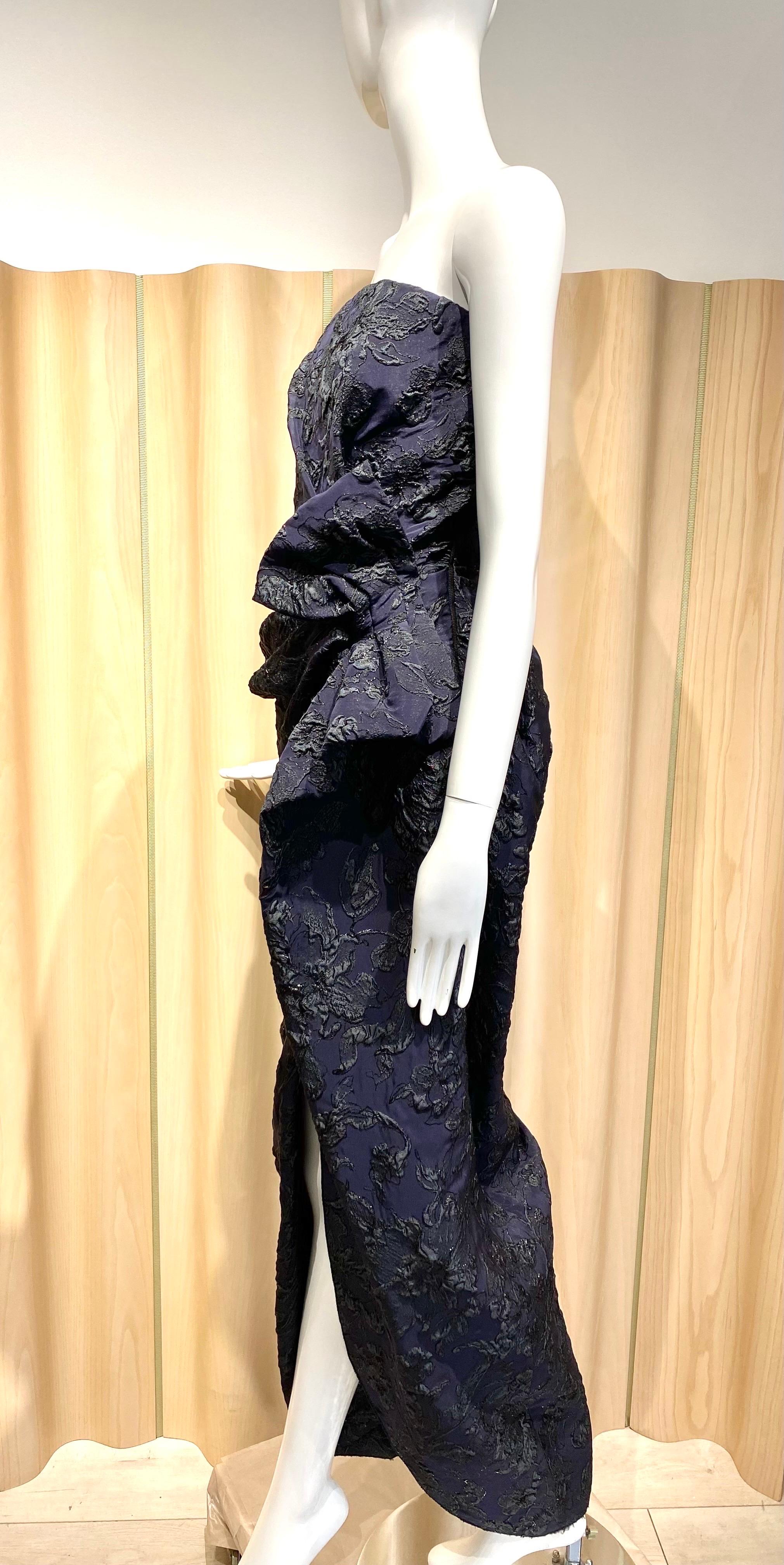 LANVIN By Alber Elbaz Strapless Blue Silk Brocade Gown  For Sale 5
