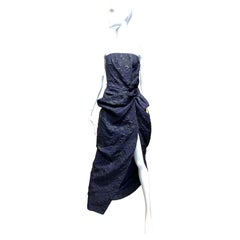 LANVIN By Alber Elbaz Strapless Blue Silk Brocade Gown 