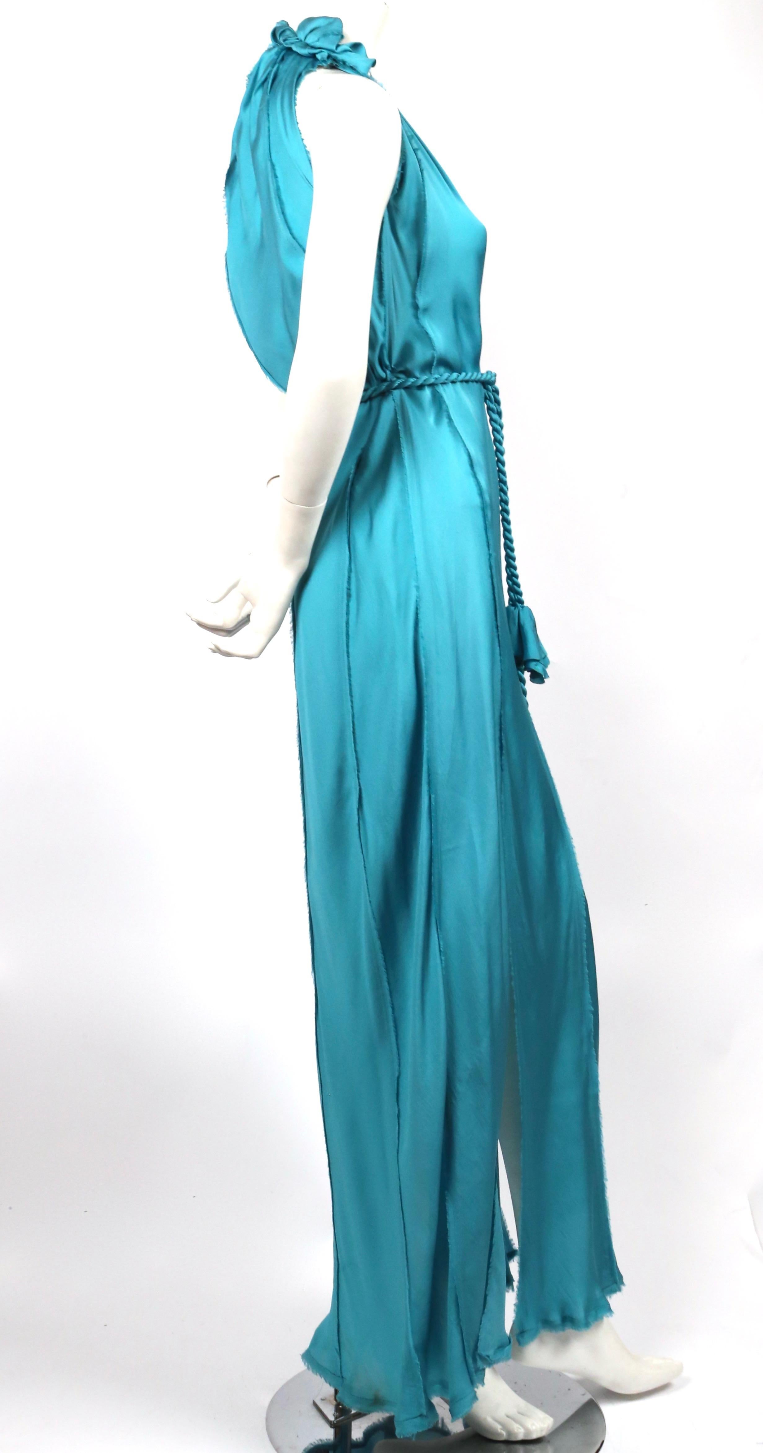 Blue LANVIN by Alber Elbaz turquoise silk bias cut dress