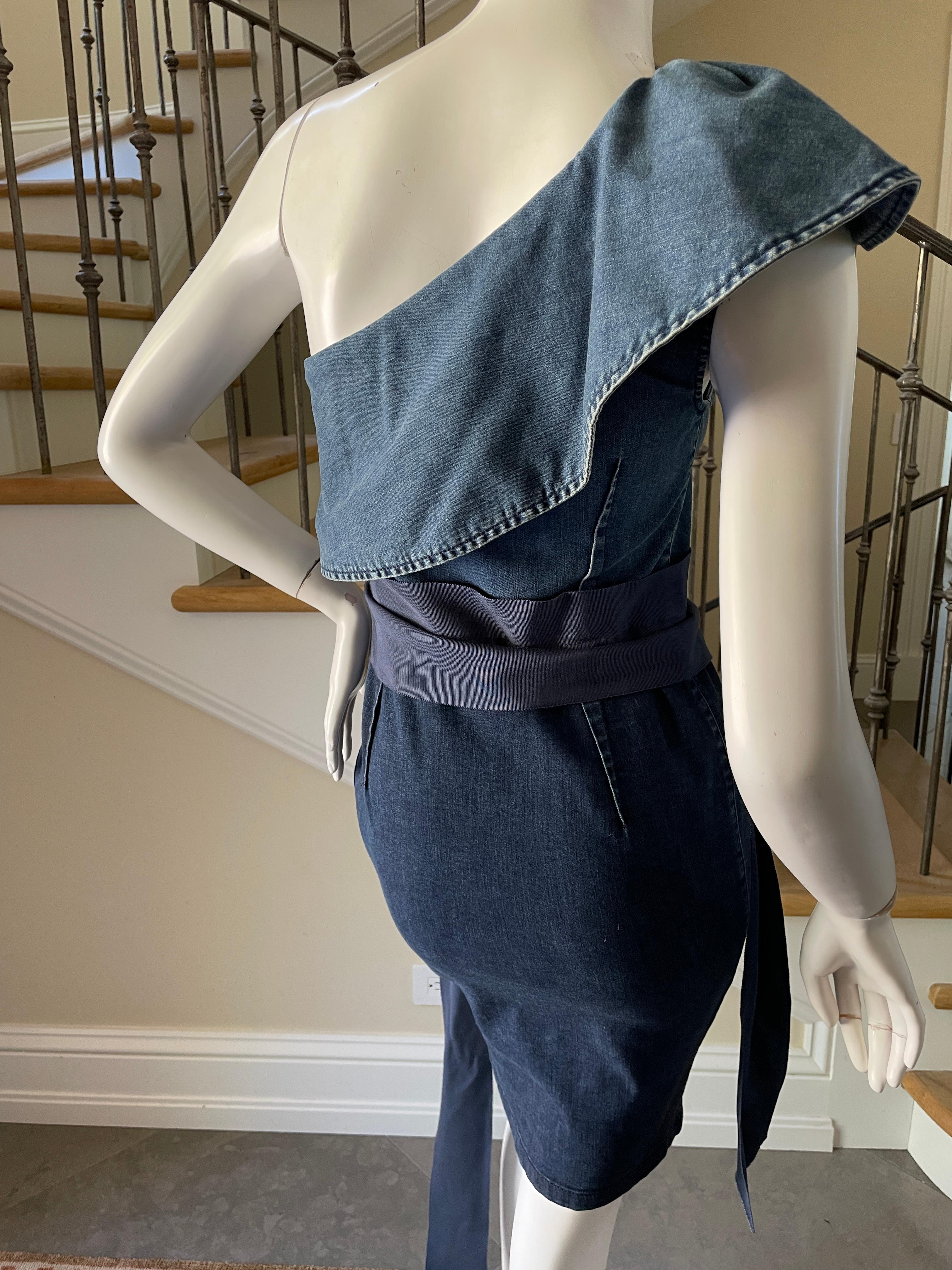 Women's Lanvin by Alber Elbaz Vintage One Shoulder Ruffled Denim Dress For Sale