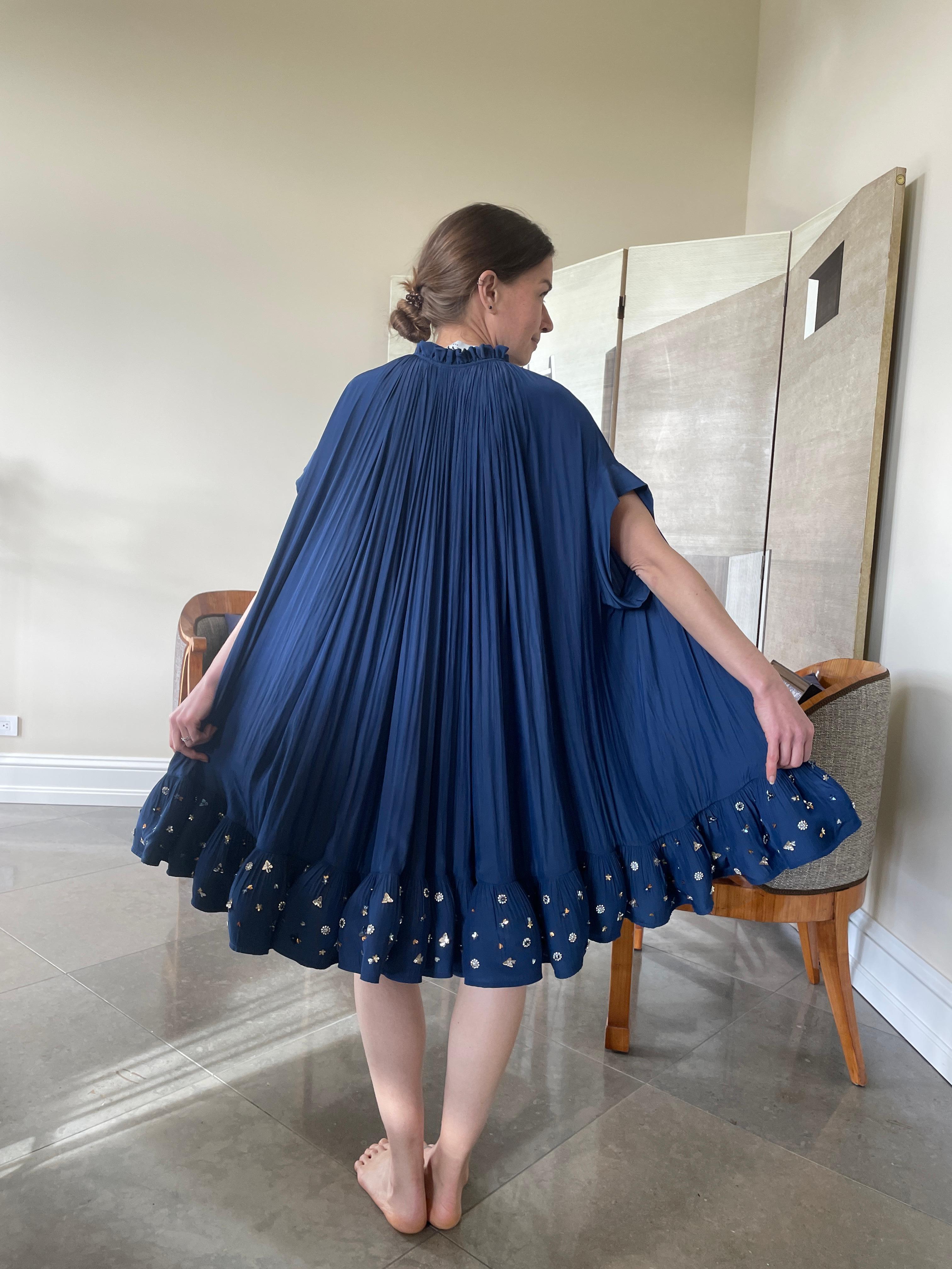 Lanvin by Alber Elbaz Voluminous Navy Blue Pleated Embellished Cocktail Dress  For Sale 8