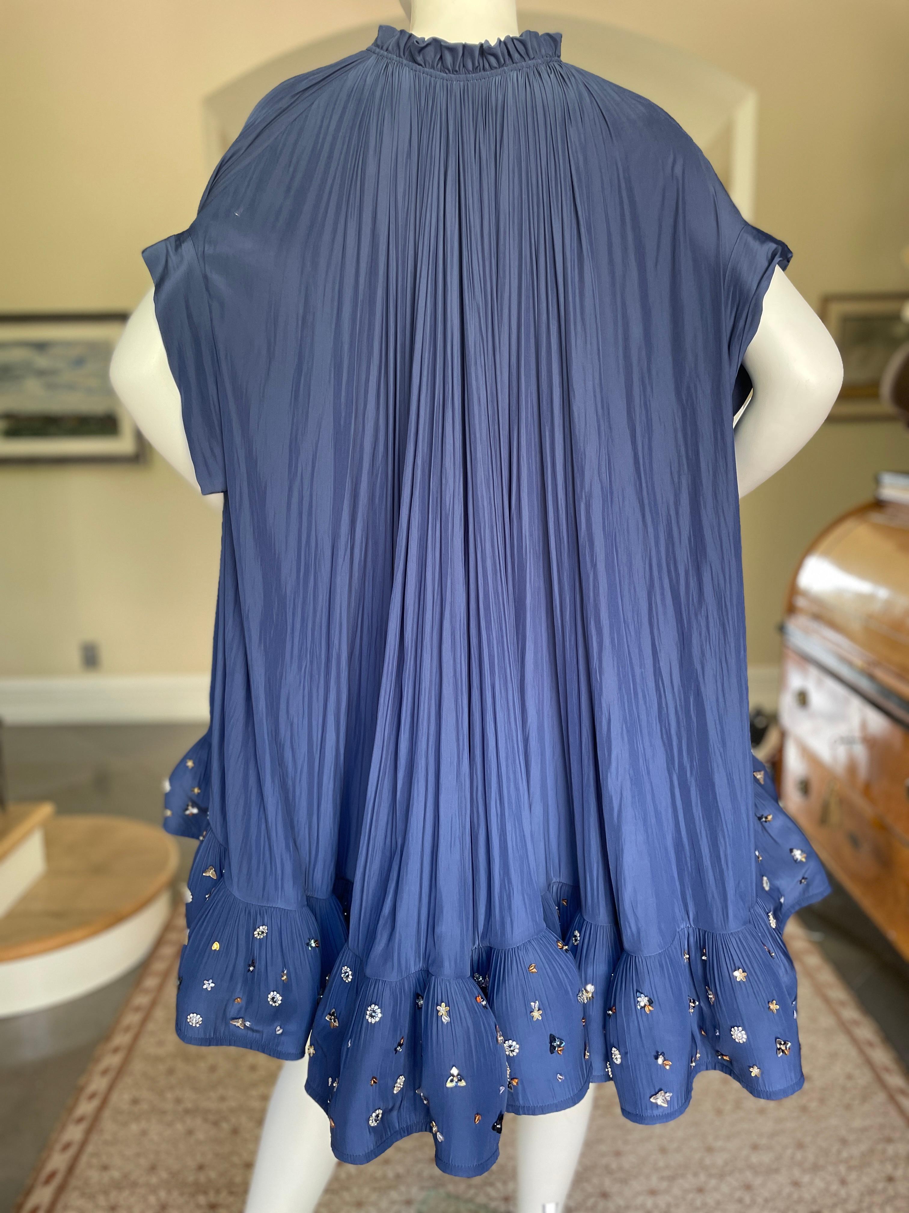 Lanvin by Alber Elbaz Voluminous Navy Blue Pleated Embellished Cocktail Dress  In New Condition For Sale In Cloverdale, CA