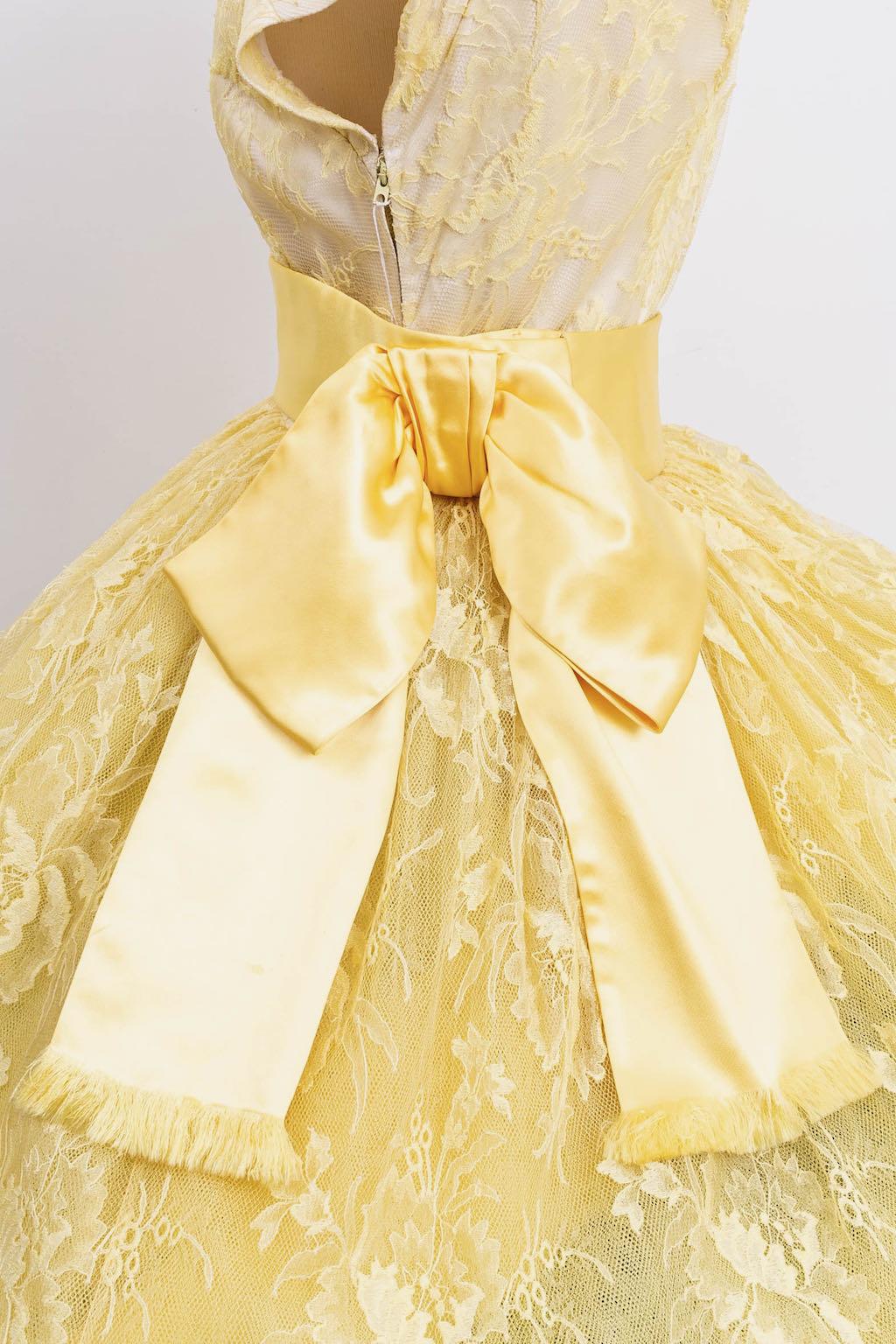Lanvin by Castillo Yellow Lace Dress For Sale 8