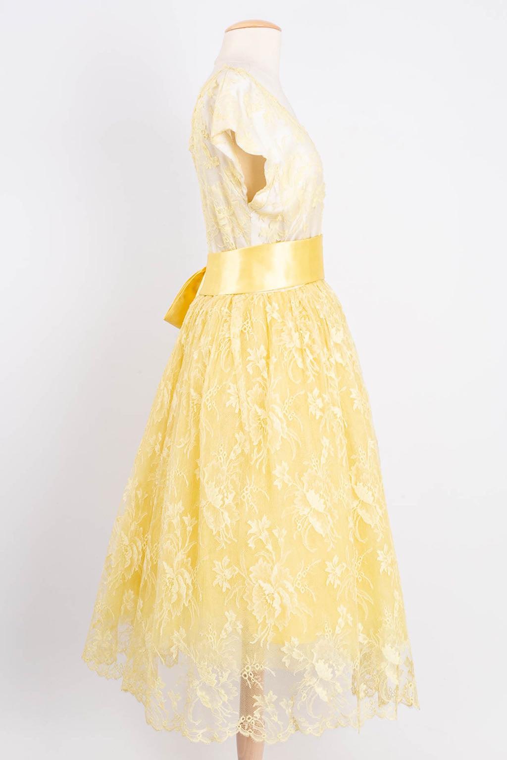 Lanvin by Castillo Yellow Lace Dress For Sale 2