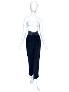 Lanvin by Claude Montana Vintage 80s Black Lamb Suede & Leather Pants