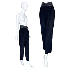 Lanvin by Claude Montana Vintage 80s Black Lamb Suede & Leather Pants