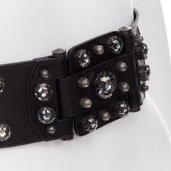 LANVIN calfskin leather crystal embellished panelled statement waist belt S