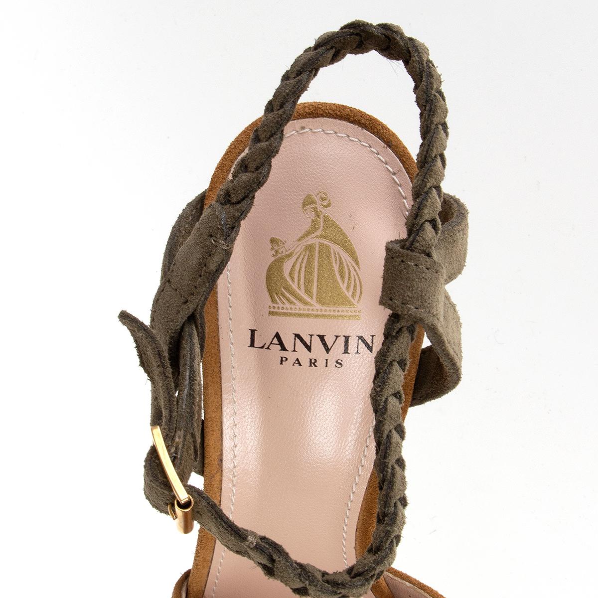 Brown LANVIN camel brown khaki suede ANKLE STRAP PLATFORM Sandals Shoes 39.5 For Sale