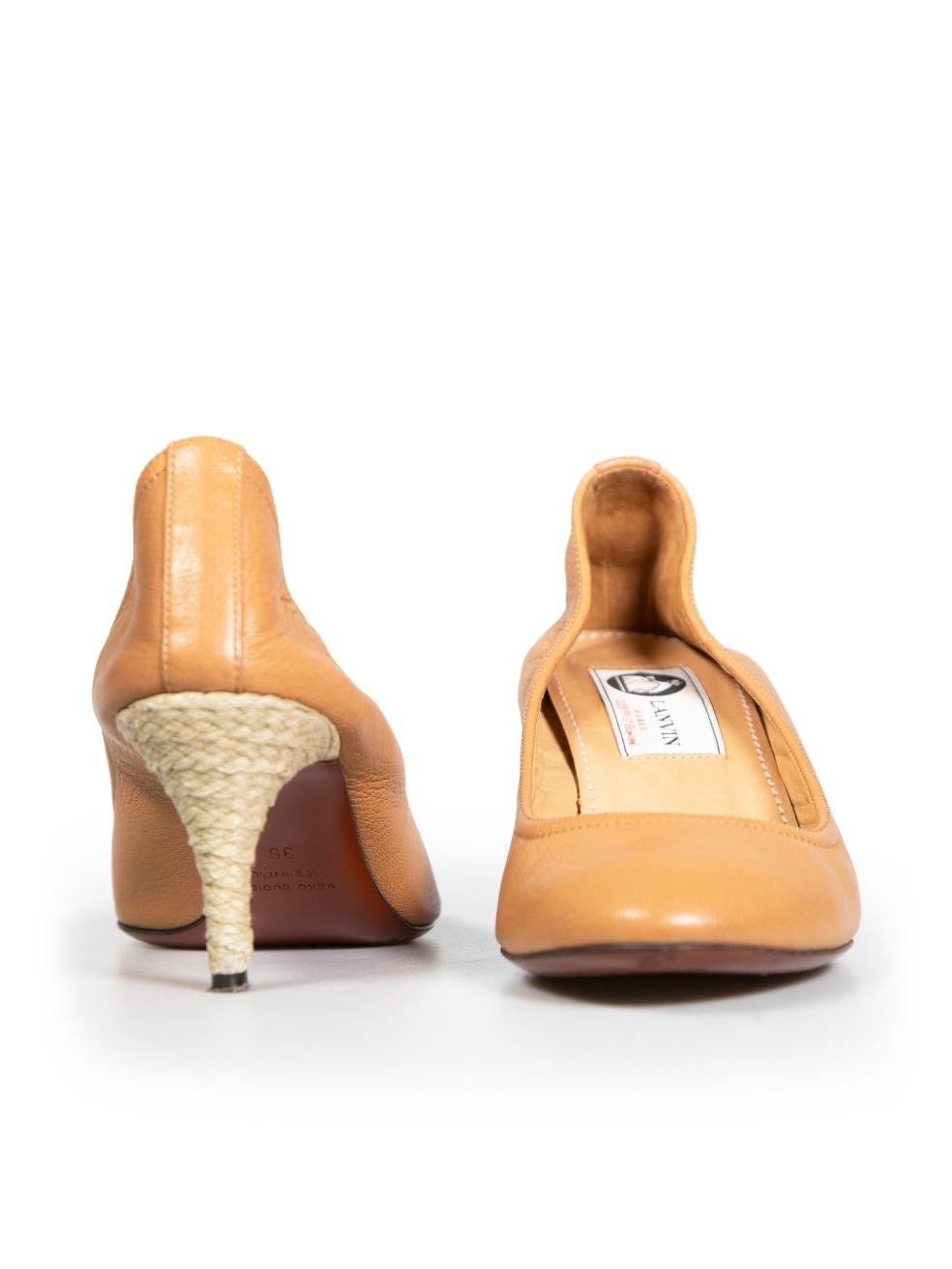 Orange Lanvin Camel Leather Espadrilles Heel Pumps Size IT 36 For Sale