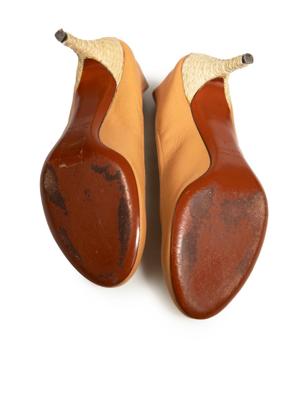 Women's Lanvin Camel Leather Espadrilles Heel Pumps Size IT 36 For Sale