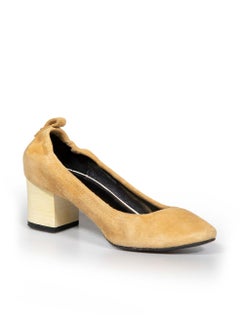 Lanvin Camel Suede Wooden Heel Pumps Size IT 35.5