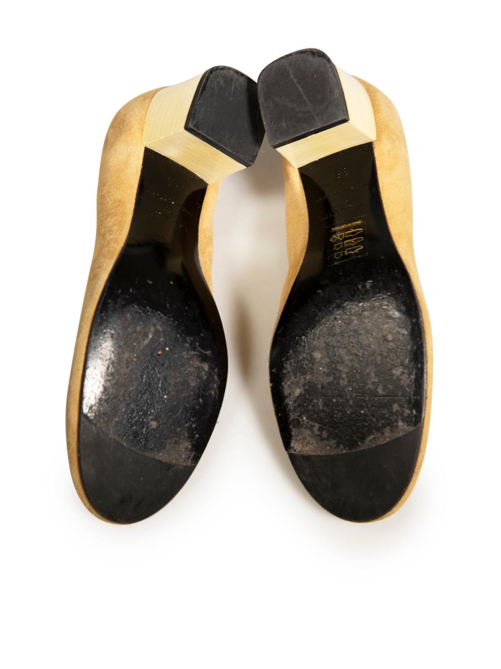Lanvin Camel Suede Wooden Heel Pumps Size IT 35.5 In Good Condition For Sale In London, GB
