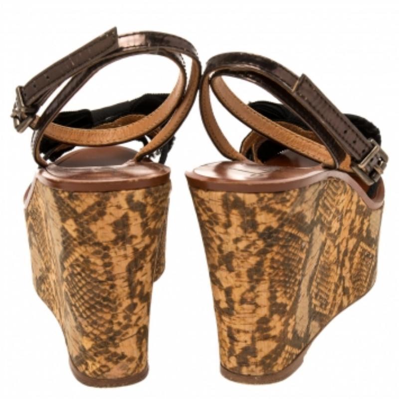  Sandales compensées Lanvin en toile et cuir avec nœud python imprimé, taille 39 Pour femmes 