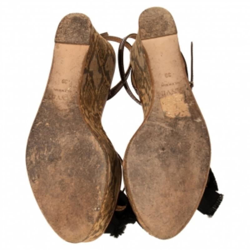 Sandales compensées Lanvin en toile et cuir avec nœud python imprimé, taille 39 1