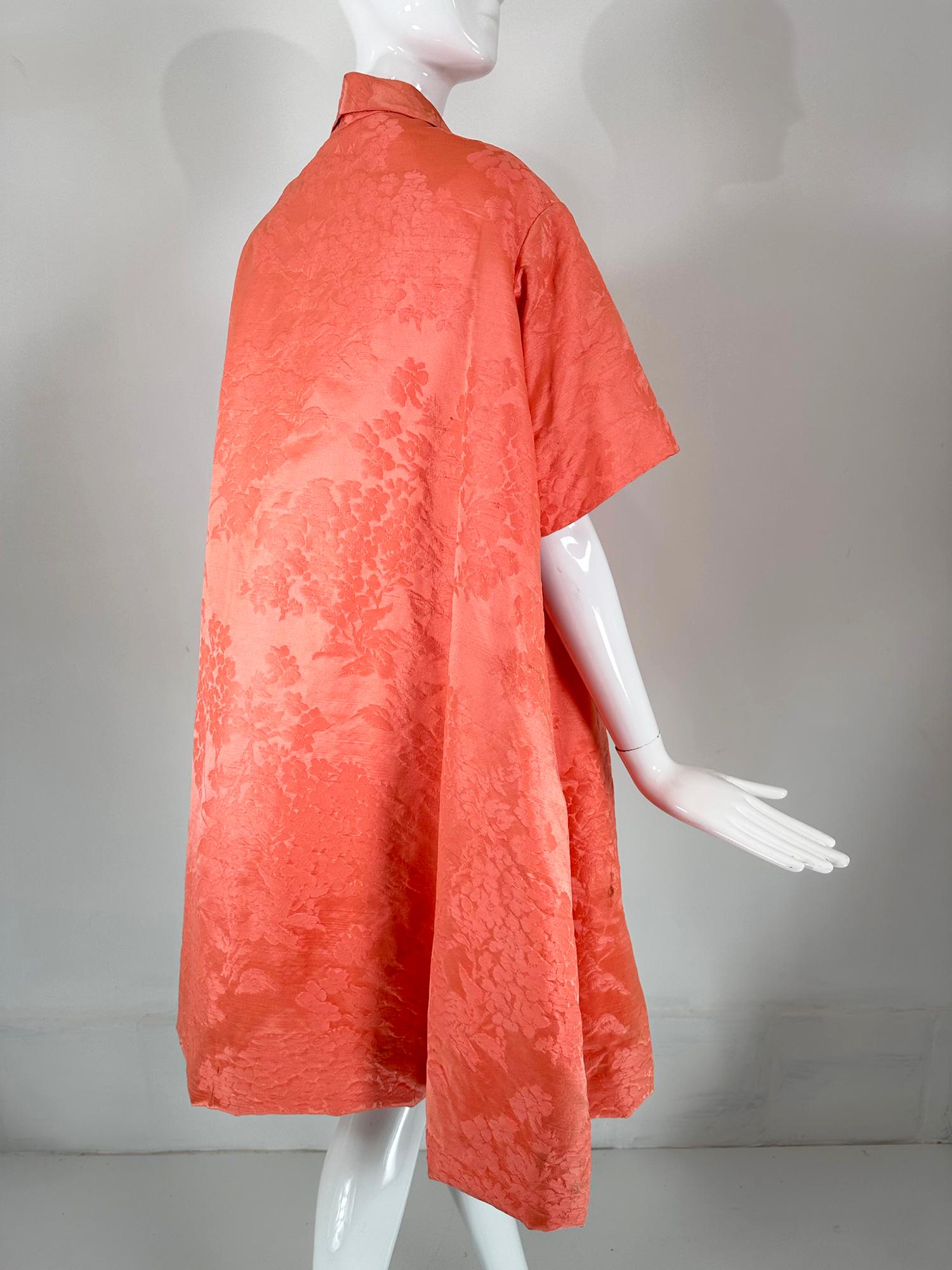 Lanvin Castello Haute Couture Coral Silk Brocade Coat & Dress Ensemble 1950s For Sale 7