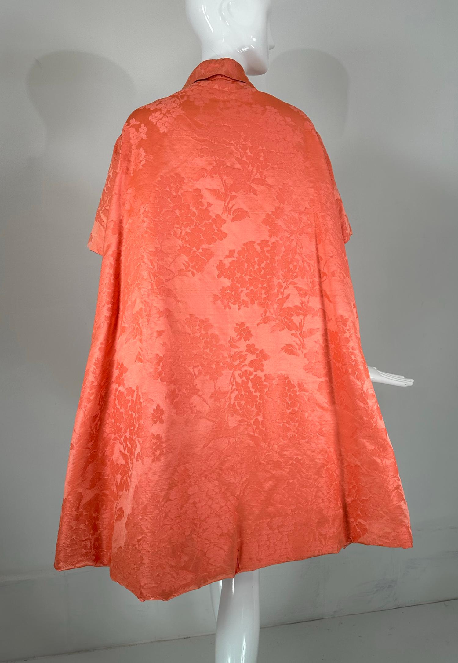 Lanvin Castello Haute Couture Coral Silk Brocade Coat & Dress Ensemble 1950s For Sale 8