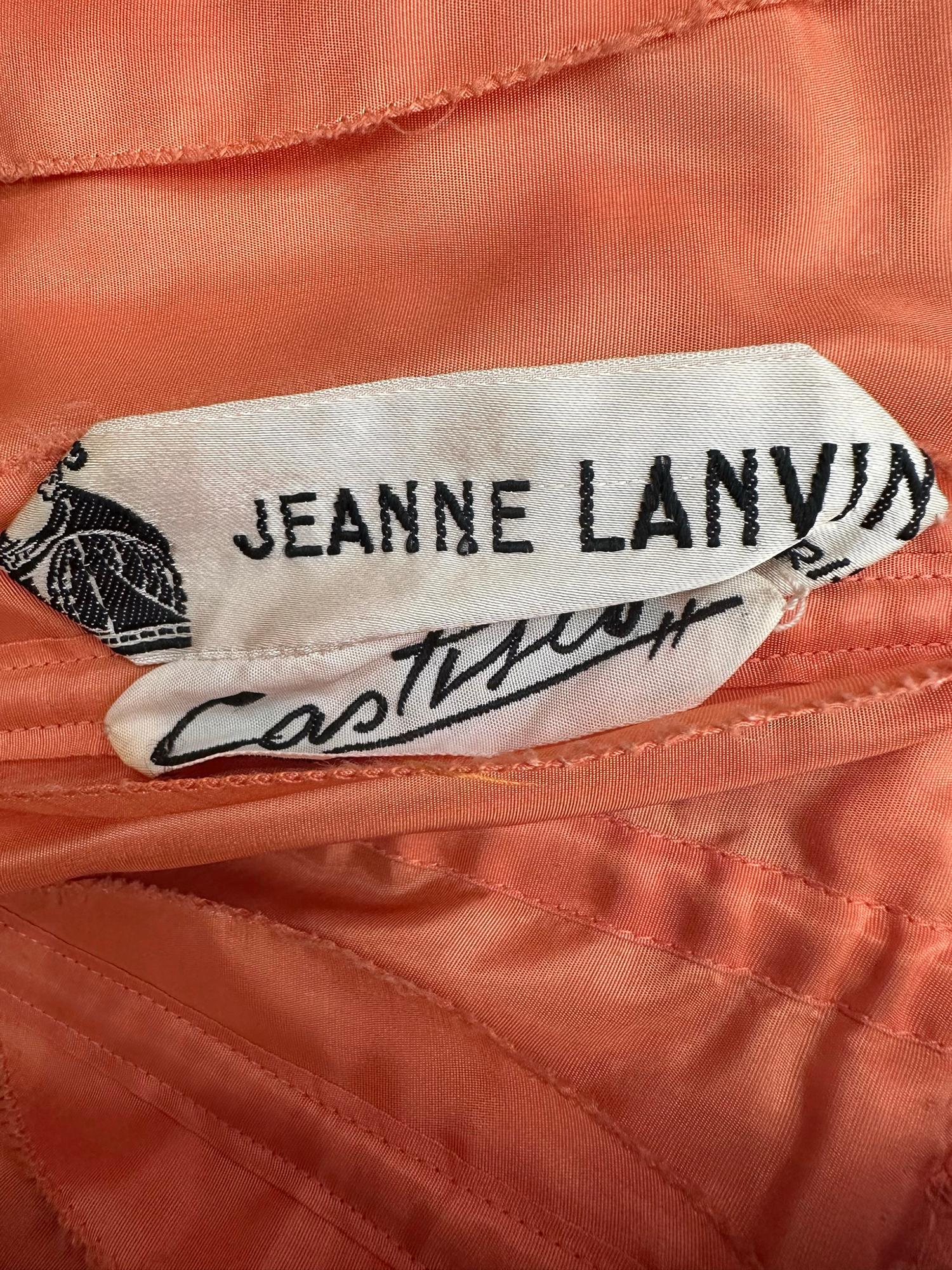 Lanvin Castello Haute Couture Ensemble Manteau et Robe en brocart de soie corail 1950s en vente 10