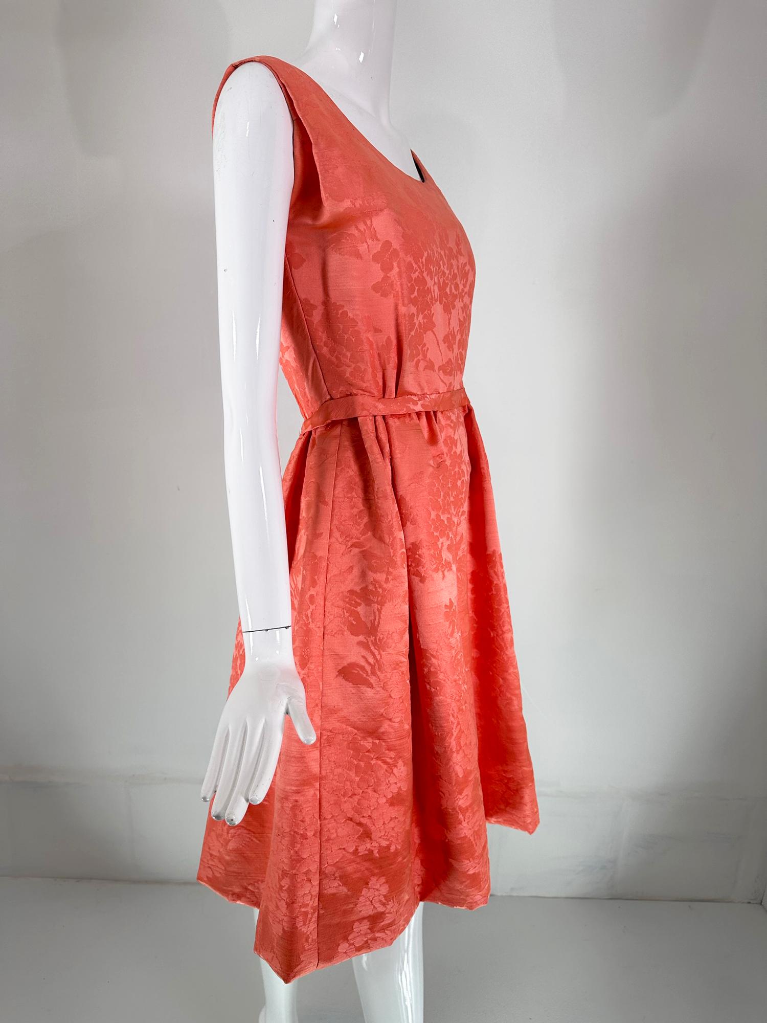 Women's Lanvin Castello Haute Couture Coral Silk Brocade Coat & Dress Ensemble 1950s For Sale