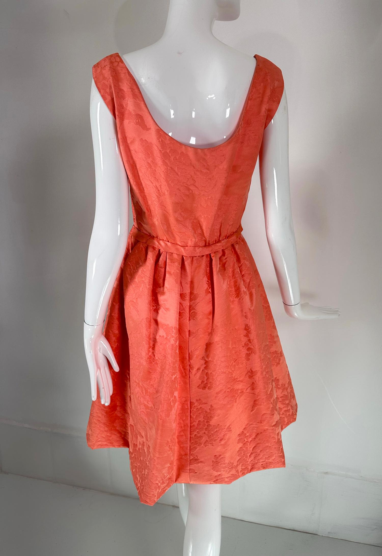 Lanvin Castello Haute Couture Coral Silk Brocade Coat & Dress Ensemble 1950s For Sale 2