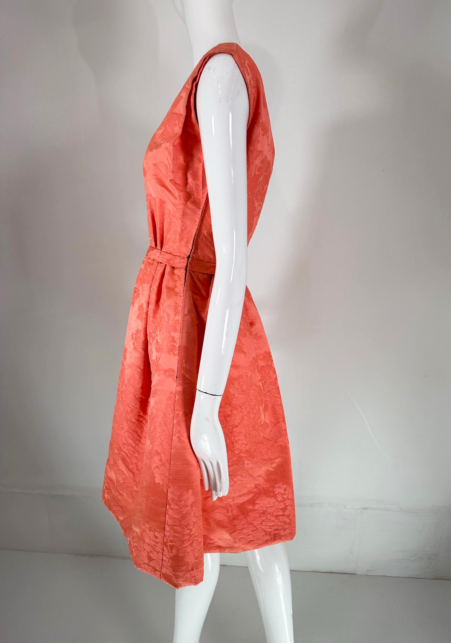 Lanvin Castello Haute Couture Coral Silk Brocade Coat & Dress Ensemble 1950s For Sale 3