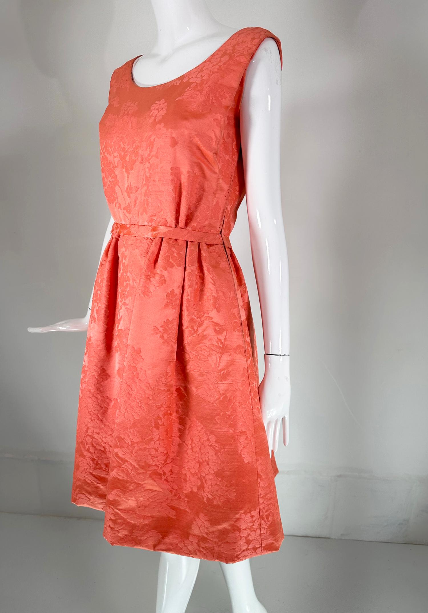 Lanvin Castello Haute Couture Coral Silk Brocade Coat & Dress Ensemble 1950s For Sale 4