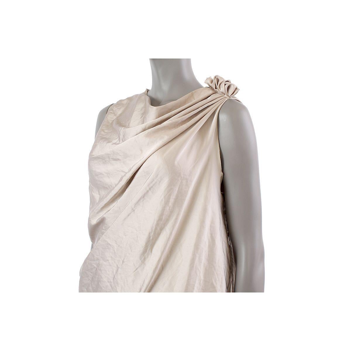 LANVIN champagne polyester DRAPED SLEEVELESS COCKTAIL Dress 38 S In Excellent Condition In Zürich, CH