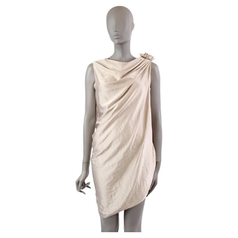 LANVIN champagne polyester DRAPED SLEEVELESS COCKTAIL Dress 38 S
