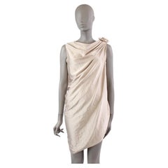 LANVIN champagne polyester DRAPED SLEEVELESS COCKTAIL Dress 38 S