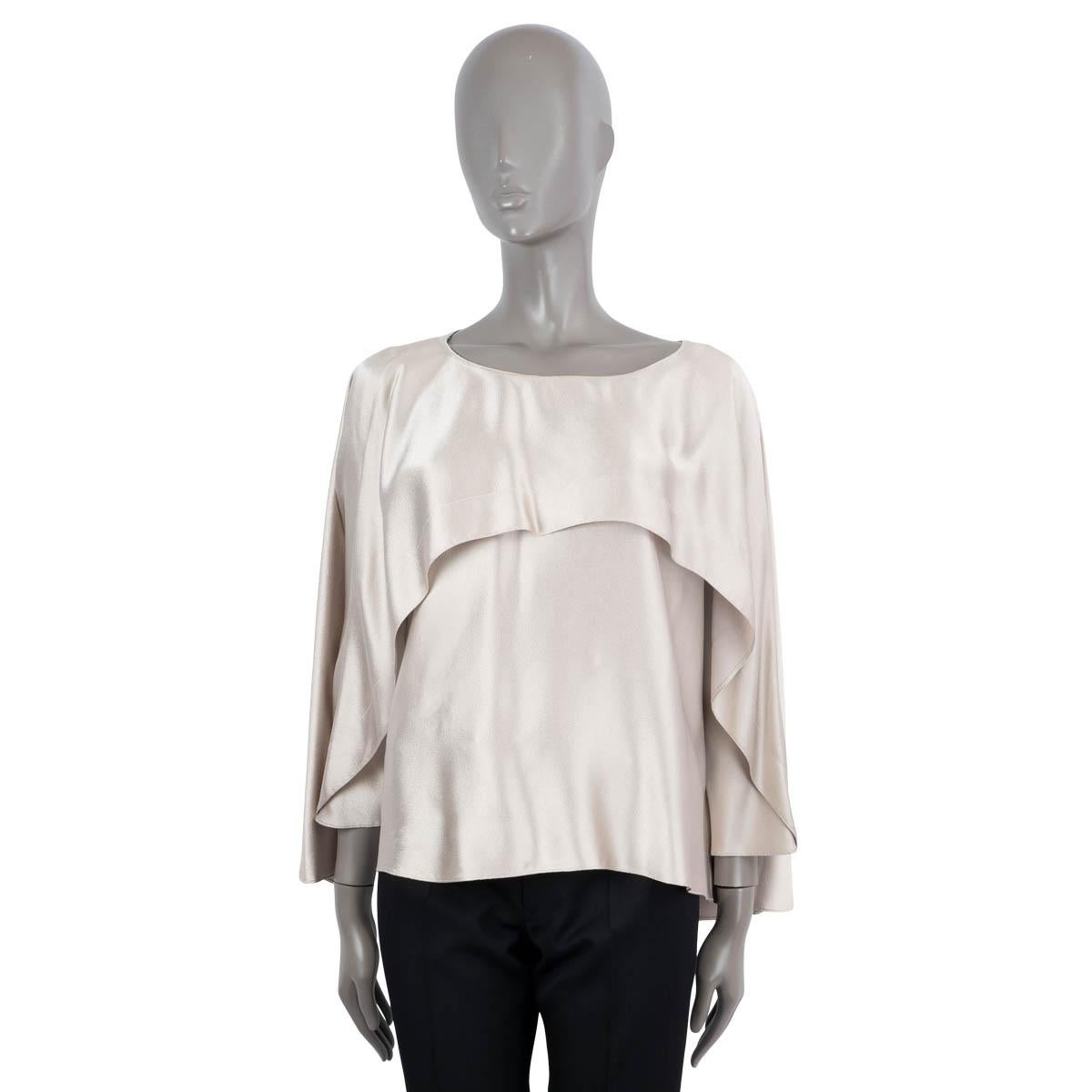 Gray LANVIN champagne silk 2014 OVERLAY SATIN Blouse Shirt 34 XS For Sale