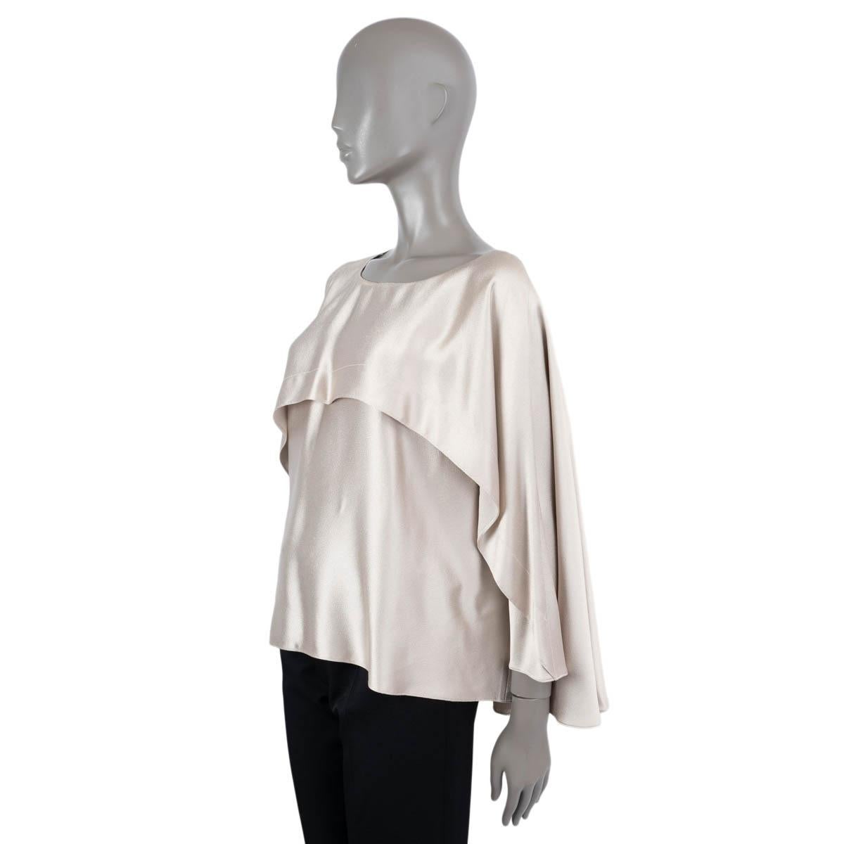 LANVIN champagne silk 2014 OVERLAY SATIN Blouse Shirt 34 XS In Excellent Condition For Sale In Zürich, CH