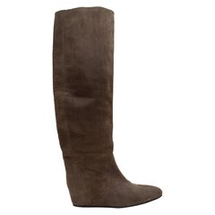 Lanvin Charcoal Embossed Suede Over-The-Knee Boots
