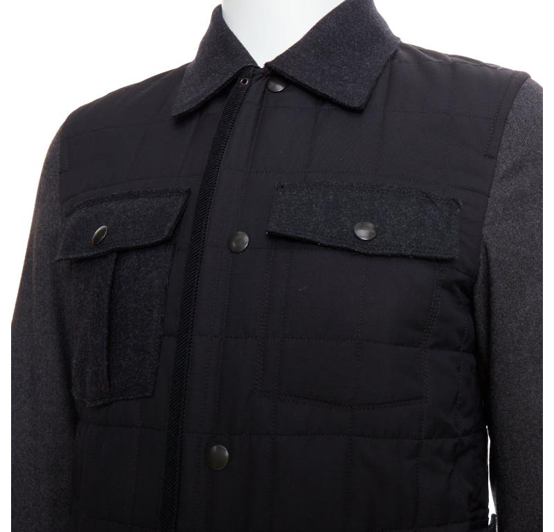 LANVIN charcoal grey wool blend quilted safari jacket FR44 XS
Reference: PRWU/A00041
Brand: Lanvin
Designer: Alber Elbaz
Material: Wool, Blend
Color: Grey, Black
Pattern: Solid
Closure: Zip
Lining: Grey Fabric
Extra Details: Adjustable waist.
Made
