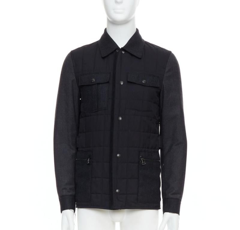 Black LANVIN charcoal grey wool blend quilted safari jacket FR44 XS