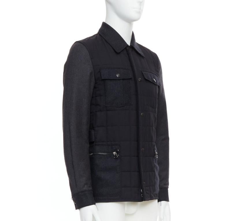LANVIN charcoal grey wool blend quilted safari jacket FR44 XS In Good Condition In Hong Kong, NT