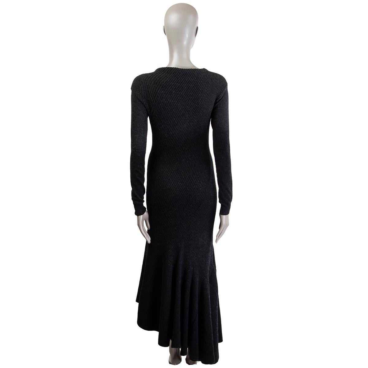 Black LANVIN charcoal grey wool & cashmere ASYMMETRIC MAXI KNIT Dress XS