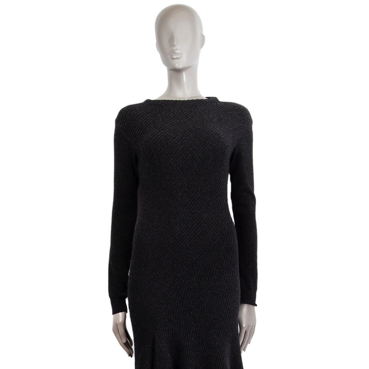 LANVIN charcoal grey wool & cashmere ASYMMETRIC MAXI KNIT Dress XS In Excellent Condition In Zürich, CH