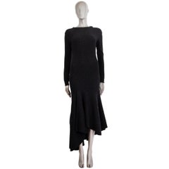 LANVIN Anthrazitgraues ASYMMETRIC MAXI KNIT Kleid aus Wolle und Kaschmir XS
